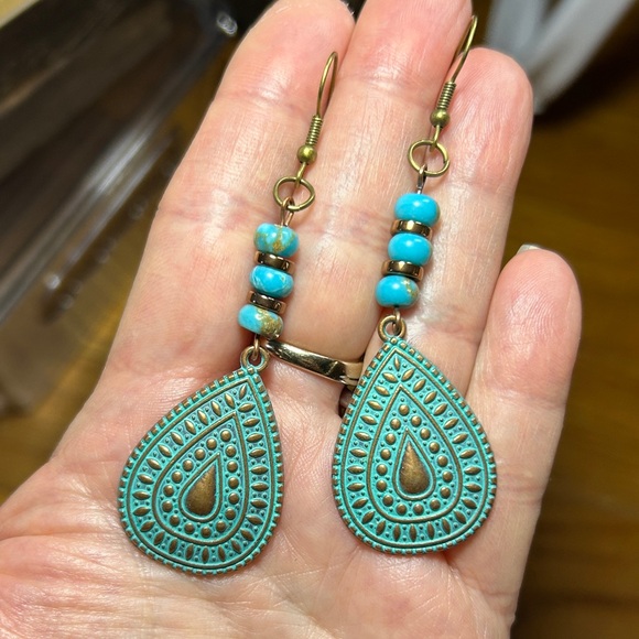 Hand Crafted Jewelry - 3/$25 Turquoise Beaded Teardrop Dangle Earrings